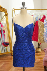 Blue Homecoming Dresses Sequin Tight Backless Short Cocktail Dresses