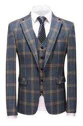Blue Notched Lapel Three Piece Business Suit