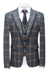 Blue Notched Lapel Three Piece Business Suit