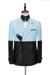 Blue Peaked Lapel Double Breasted Slim Fit Prom Suit for Men