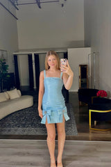 Blue Tight Homecoming Dresses Short Cocktail Dresses With Bows