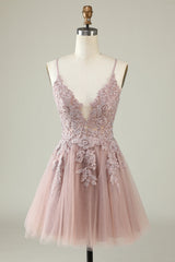 Blush Homecoming Dresses A-Line Tulle Short Cocktail Dresses with Appliques