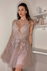Blush Homecoming Dresses A-Line Tulle Short Cocktail Dresses with Appliques