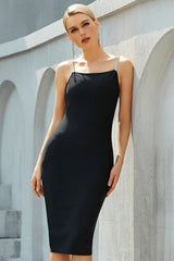 Bodycon Spaghetti Straps Black Homecoming Dresses Party Dress Backless