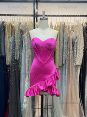 Bodycon Sweetheart Satin Homecoming Dress with Beading