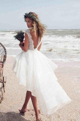 Boho Bateau Ankle Length Hi-Lo Beach Beach Wedding Dress