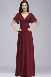 Burgundy Floor-length A-line Chiffon Formal Dress