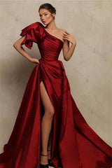 Burgundy Prom Dress One Shoulder Mermaid Evening Formal Dress With Split