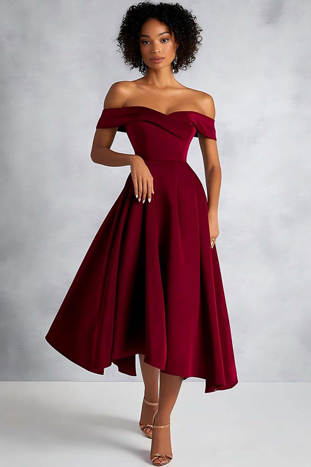 Suzhoufashion Burgundy Wedding Guest Dress A Line Ruched Knee-Length Formal Dress