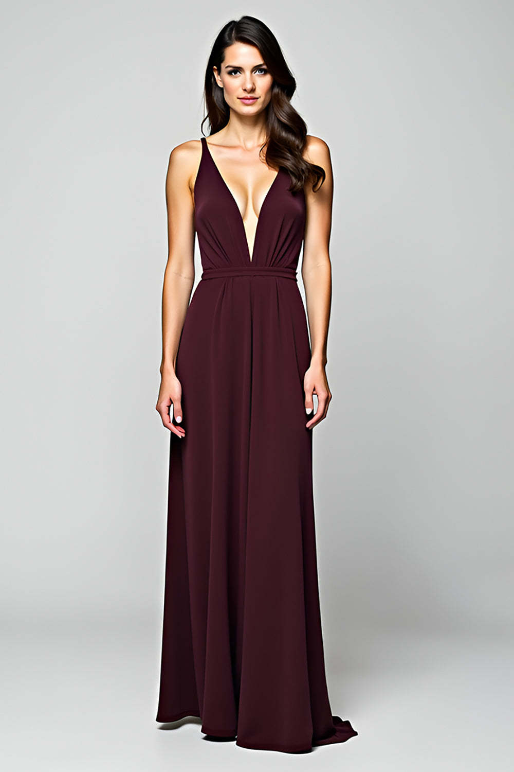 modest formal wedding guest dresses Suzhoufashion Cabernet Satin Backless Deep V-Neck Long Formal Dress –  suzhoufashion