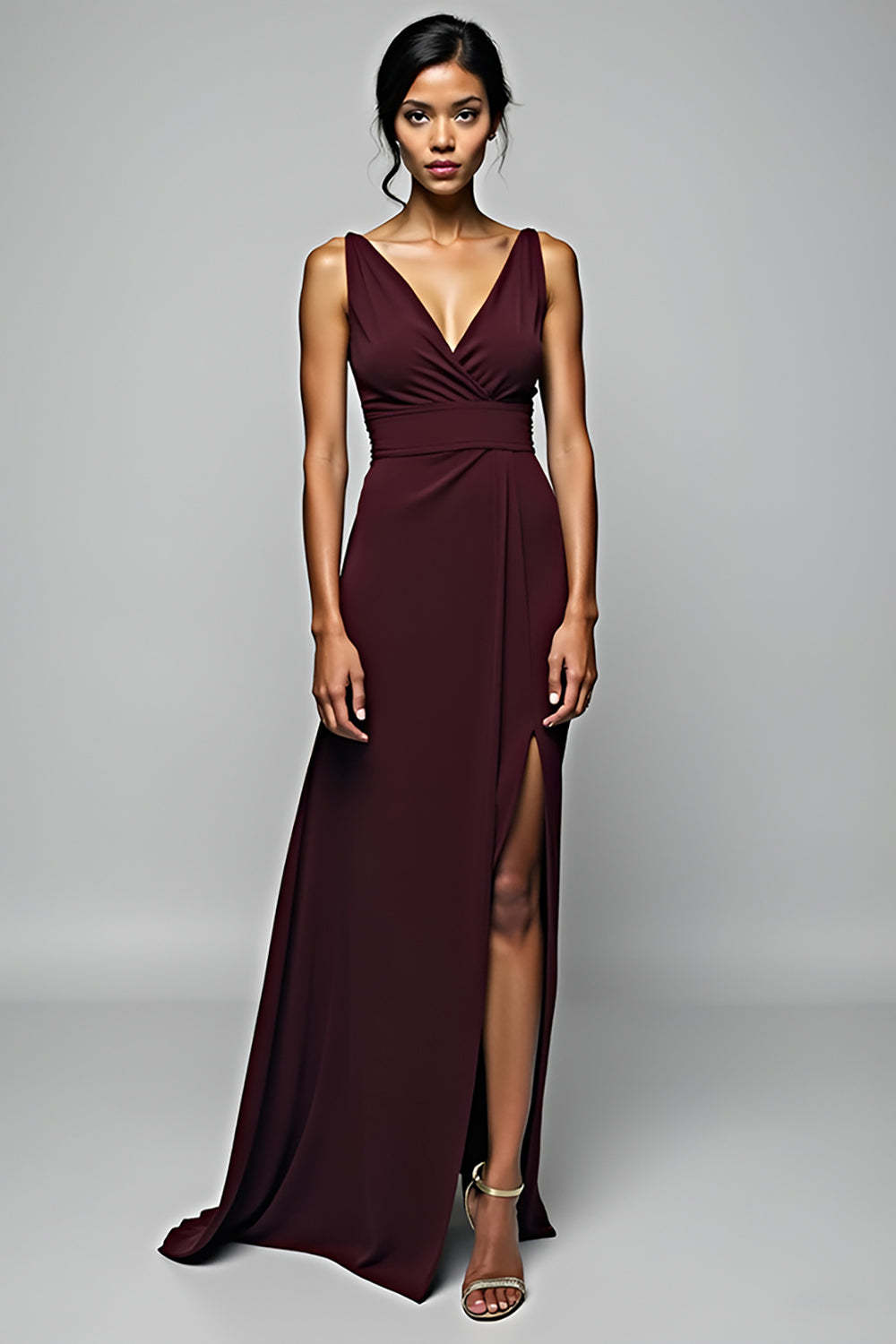 Cabernet Sheath Backless Long Formal Dress With Slit