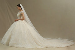 Cap Sleeve Aline Cathedral wedding dress Tulle Lace Appliques Garden Bridal Gown