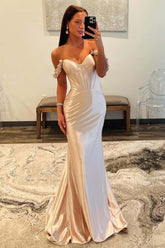 Champagne Prom Dress Off The Shoulder Corset Long Formal Dress