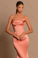 Charming Coral Spaghetti-Straps Evening Prom Dresses Mermaid Sleeveless