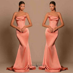 Charming Coral Spaghetti-Straps Evening Prom Dresses Mermaid Sleeveless