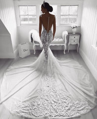Charming Lace Mermaid Wedding Dress Long Zipper Button Back Bridal Gowns