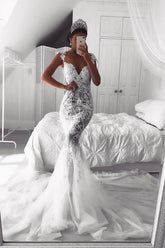 Charming Lace Mermaid Wedding Dress Long Zipper Button Back Bridal Gowns