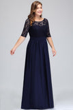 Charming Plus Size Floral Lace Elegant Evening Maxi Dress Half Sleeves Party Dress