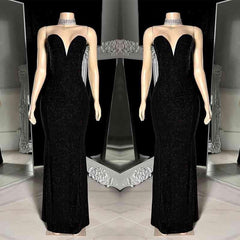 Charming Sleeveless V-neck Black Mermaid Prom Dress WIth Beading