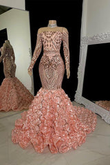 Charming Strapless Long Sleeves Mermaid Prom Dress With Flowers