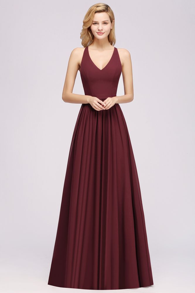 Chic Chiffon Lace Elegant Bridesmaid Dresses | Sleeveless V-Neck Long Maid of the Honor Dresses