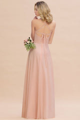 Chic Chiffon Straps Sleeveless Long Elegant Ruffles Bridesmaid Dress