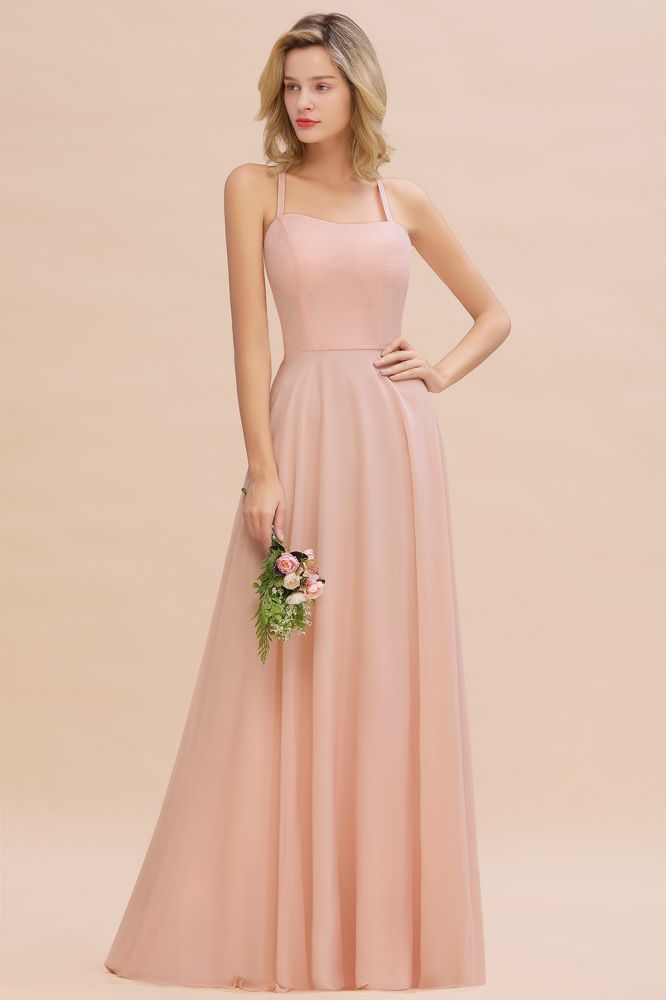 Chic Chiffon Straps Sleeveless Long Elegant Ruffles Bridesmaid Dress
