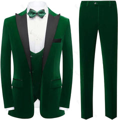 Chic Dark Green 3 Piece Velvet Men's Prom Suit