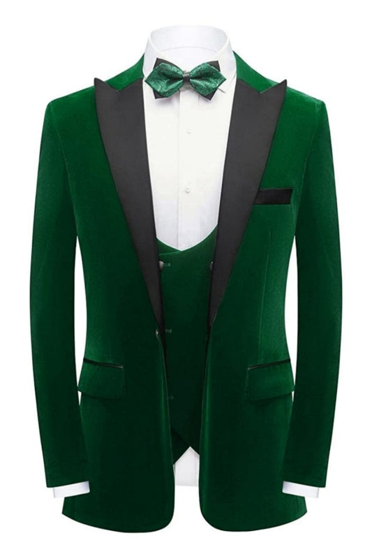 Chic Dark Green 3 Piece Velvet Men's Prom Suit