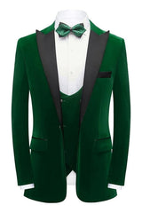 Chic Dark Green 3 Piece Velvet Men's Prom Suit