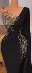 Chic Long Black Mermaid Beading Lace Prom Dresses