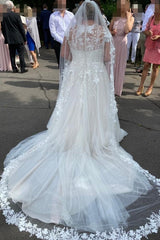 Chic Long Long V-Neck Long Sleevess Bridal Dress With Lace