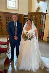 Chic Long Long V-Neck Long Sleevess Bridal Dress With Lace