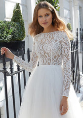 Chic Long Sleeves White Short Weddng Party Dress Tulle Ankle Length Simple Beach Bridal Dress
