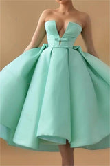 Chic Mint Green Strapless Sleeveless A Line Homecoming Dress With Ruffles