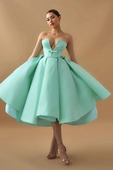 Chic Mint Green Strapless Sleeveless A Line Homecoming Dress With Ruffles