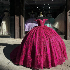 Chic & Modern Ball Gown Off Shoulder Sweetheart Neck Hot Pink Tulle Quinceanera Dress Princess Evening Party Gown For Sweet 16 Dress