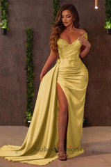 Chic Red Mermaid Prom Dress Off the Shoulder Evening Formal Dress With Slit