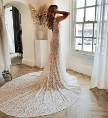 Chic Sleeveless Lace Beach Wedding Dress Mermaid Bridal Gowns Online