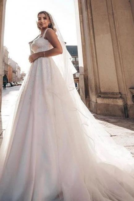 Chic Straps Off the Shoulder Floor Length A-Line Bridal Gowns