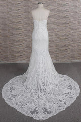 Chic Sweetheart Mermaid Lace Beach Wedding Dress | White Sleeveless Bridal Gowns With Appliques