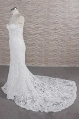 Chic Sweetheart Mermaid Lace Beach Wedding Dress | White Sleeveless Bridal Gowns With Appliques