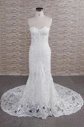 Chic Sweetheart Mermaid Lace Beach Wedding Dress | White Sleeveless Bridal Gowns With Appliques