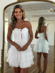 Chiffon A Line Tiered Short Homecoming Dress with Ruffles