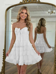Chiffon A Line Tiered Short Homecoming Dress with Ruffles