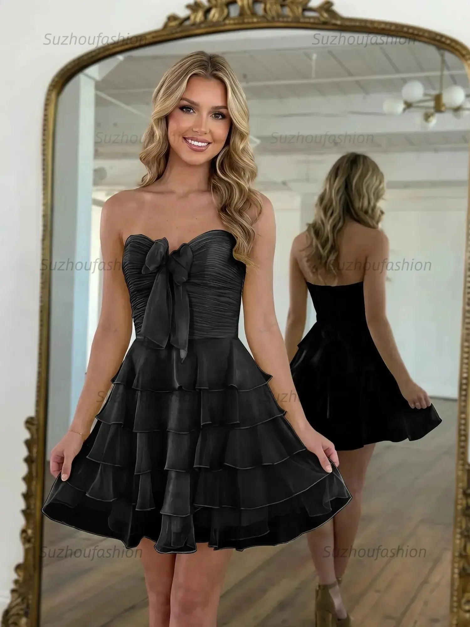 Chiffon A Line Tiered Short Homecoming Dress with Ruffles