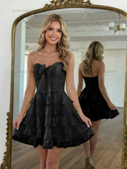 Chiffon A Line Tiered Short Homecoming Dress with Ruffles