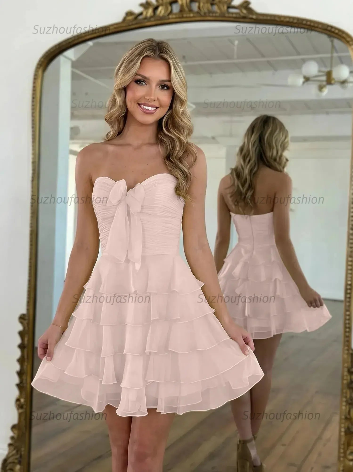 Chiffon A Line Tiered Short Homecoming Dress with Ruffles