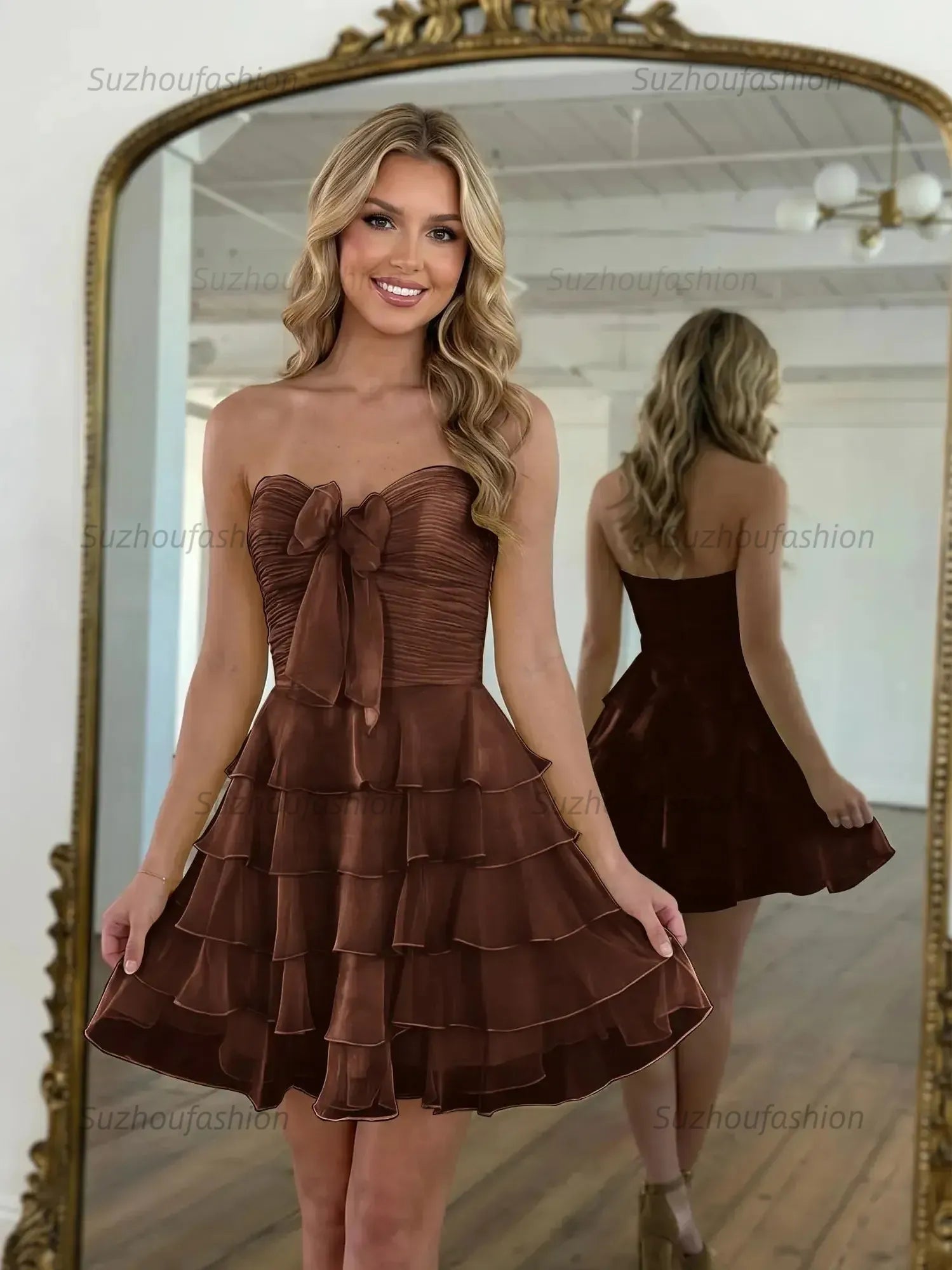 Chiffon A Line Tiered Short Homecoming Dress with Ruffles