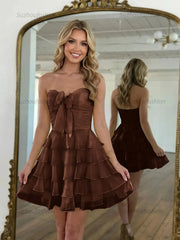 Chiffon A Line Tiered Short Homecoming Dress with Ruffles